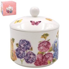 Ceramic Sugar Bowl Storage Container Fine China Butterfly Blossom Floral Pink