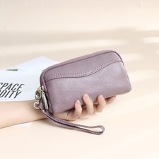 Women Genuine Leather Long Double Zipper Wallet Phone Coin Purse Large Handbag