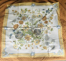 Vintage Jim Thompson Silk Scarf Cream Yellow blue Floral Print 