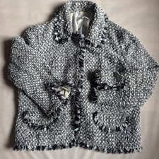 escada jacket 10 UK boucle tweed blue with navy fringing