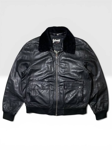 Vtg schott black leather - g-1,
