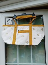 Monsoon Large Beach Tote Bag Cream & Mustard Sequined Detail 3 Pockets