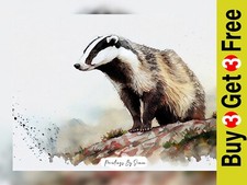 Badger's Watch: Watercolor Painting Print of Nature's Guardian 5" x 7" on Paper