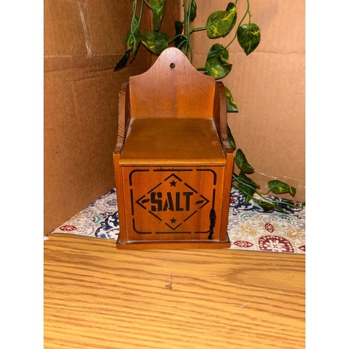Vintage wooden salt box wall - salt,
