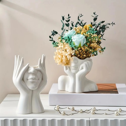 Ceramic face vase white - ceramic, vase,