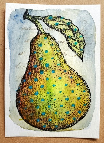 Original pear aceo art card - pear,