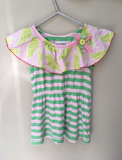 Phister & Philina Girls Dress Age 3 Years Cotton Stripey Pink Green with Ruffle