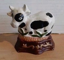 Cast Iron Hand Painted Cow Door Stop Farm Animal 