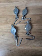 4 x Galvanised Steel Single Wheel Washing Line Hooked Pulley