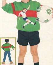 Boys Jumper With A footballer On Front DK Knitting Pattern 3.25 + 4mm Needles