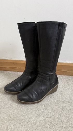 Ecco black leather wedge - black,
