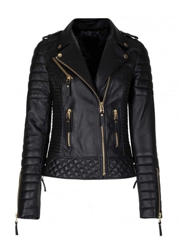 Women black leather biker - leather,
