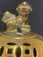 ANTIQUE CHINESE TRIPOD BRONZE FOO DOG INCENSE BURNER - LARGE  25.5cm