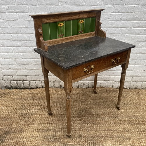 Antique oak marble washstand - antique,
