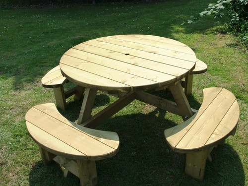 Round picnic bench table - round,