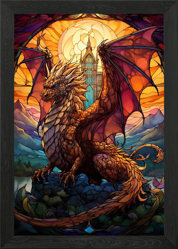 Dragon stained glass framed - dragon,