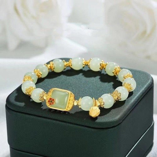 Real jade lotus bracelet - lotus,