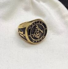 Mens Masonic Signet Ring Freemasons Gold Plated Collectible Master Mason U 10