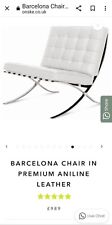 WHITE ANILINE LEATHER BARCELONA CHAIR AND FOOTSTOOL