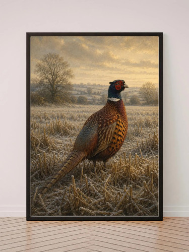 Pheasant winter field art - field,