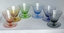 6x Vintage Coloured Glass Desert Sundae Ice Cream Footed Bowls 