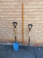 Vintage Garden Tools - Spade, Rake And Fork - James By Tyzack