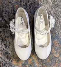 White satin ballet slipper style communion bridesmaid shoes Size UK 2