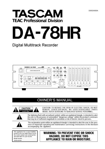 User manual for tascam 78 - user, da-78
