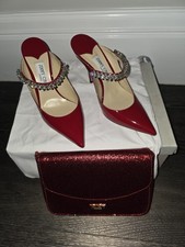 Jimmy Choo Bing 100 Mule Red Shoe Size Uk 4 37  With  Red Glitter Parfum Bag