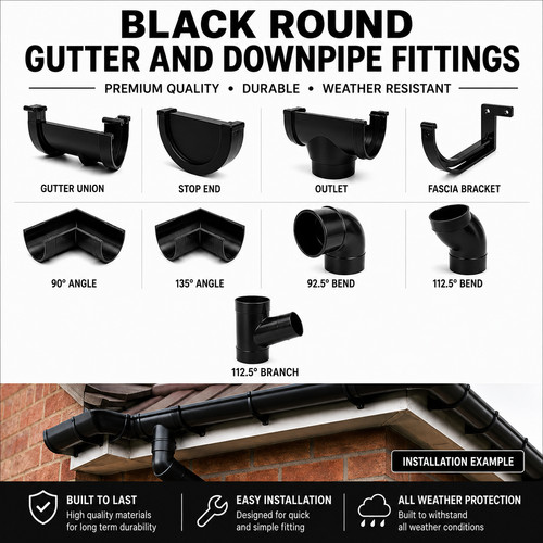 Black half round - black, &