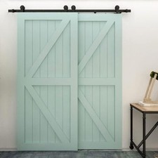 Top Mount 5-20FT Upgraded Bypass Sliding Barn Door Hardware Kit for Double Doors