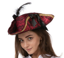 Deluxe Pirate Hat with Feather Ladies Halloween Costume Fancy Dress Captain