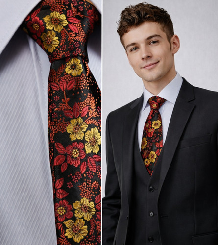 Gold men tie - gold, floral