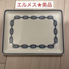 Hermes Chaine d'Ancre Blue White Porcelain Square Tray Plate