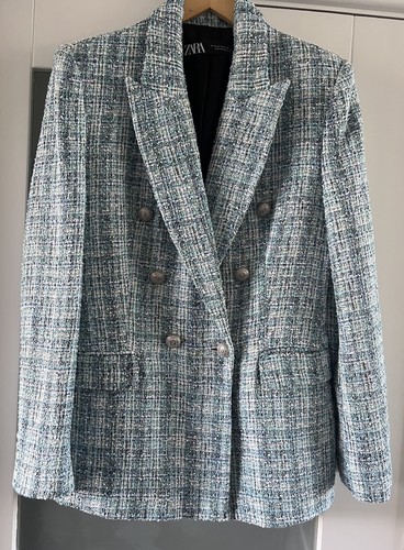 Zara tweed boucle jacket blue - jacket, blue/