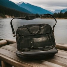 Vintage Three Star Black Leather Briefcase/Computer Bag/Workbag 16"X 12" X 3"