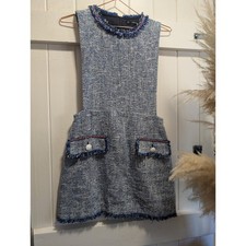 Zara Pinafore Tweed Blue Dress. New Without Tags. Size S
