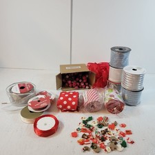 Bundle Of Christmas Ribbon And Small Christmas Decorations For Crafts
