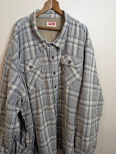 Wrangler Mens 5XL Grey Plaid Fleece Lined Flannel Shirt Jacket Shacket Oversized