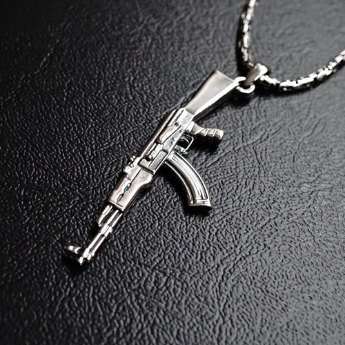 Silver machine gun pendant - gun,