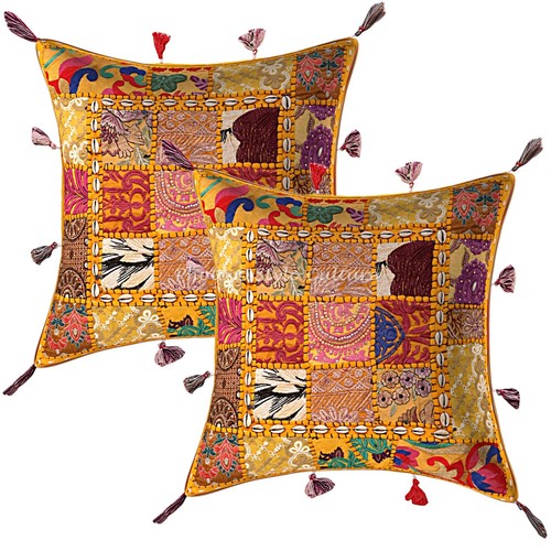 Yellow cushion cover patchwork - yellow,