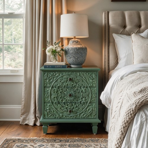 Carved drawer nightstand - carved,