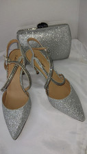 ROLAND CARTIER SILVER SHIMMER DIAMANTE ENCRUSTED STRAPPY SHOES & MATCHING BAG 5