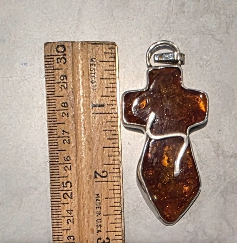 Amber stone cross pendant - amber,