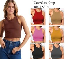 Ladies Summer Casual Blouse Shirt Womens Sleeveless Vest Tank Ribbed Crop Top