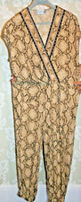 LEONARD PARIS Silk Jersey Snake/Python Jumpsuit/One-Piece V-Neck Beige/Brown Stu