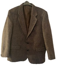 Harris Tweed Jacket Blazer 100% Wool Men’s Size 44R 2 Button Olive Green VGC