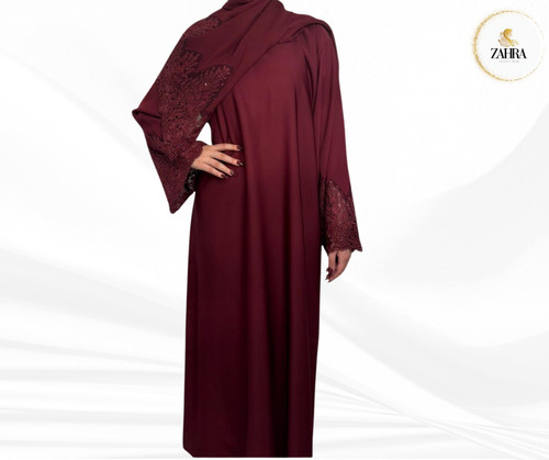 Burgundy lace abaya - burgundy,