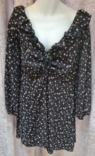Boohoo Black Foral Patterned Dress Uk Size 18
