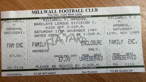 Ticket 1989 millwall - 1989/90,